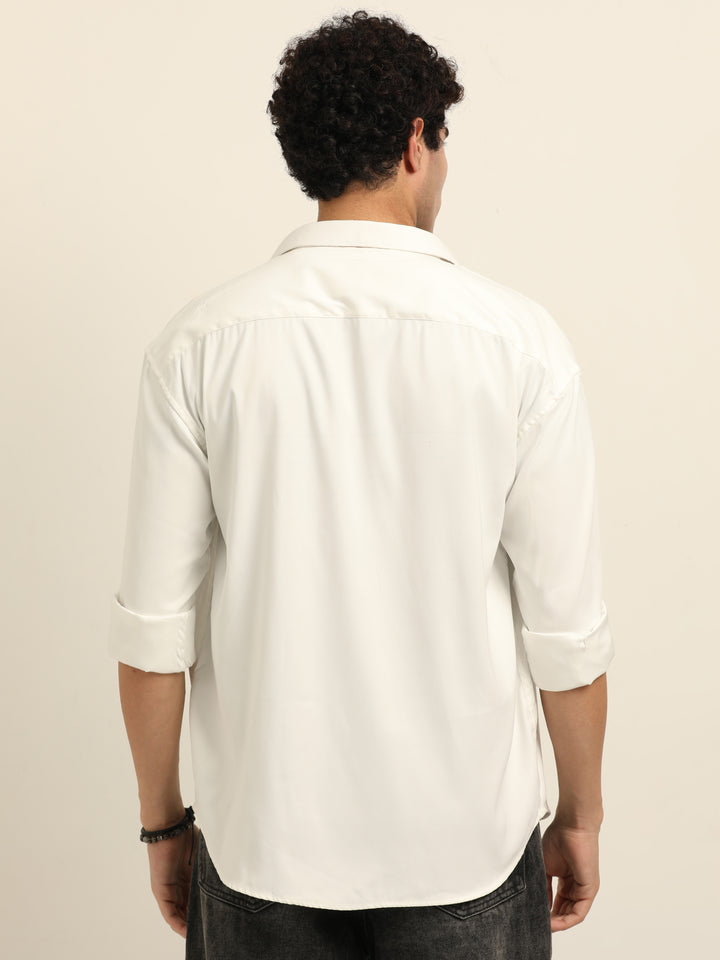 Pearl White Oversize Solid Shackets Shackets Bushirt
