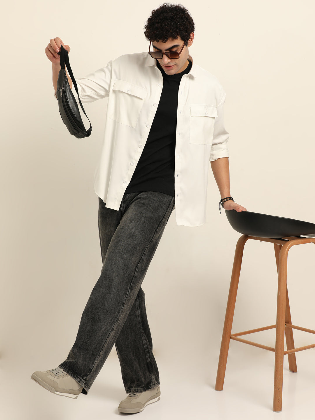 Pearl White Oversize Solid Shackets Shackets Bushirt