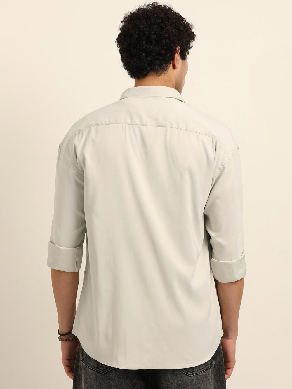 Cream Oversize Solid Shackets Shackets Bushirt