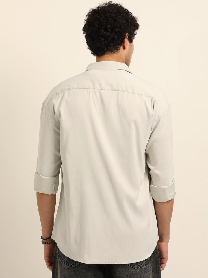 Cream Oversize Solid Shackets Shackets Bushirt