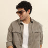 Khaki Oversize Solid Shackets Shackets Bushirt