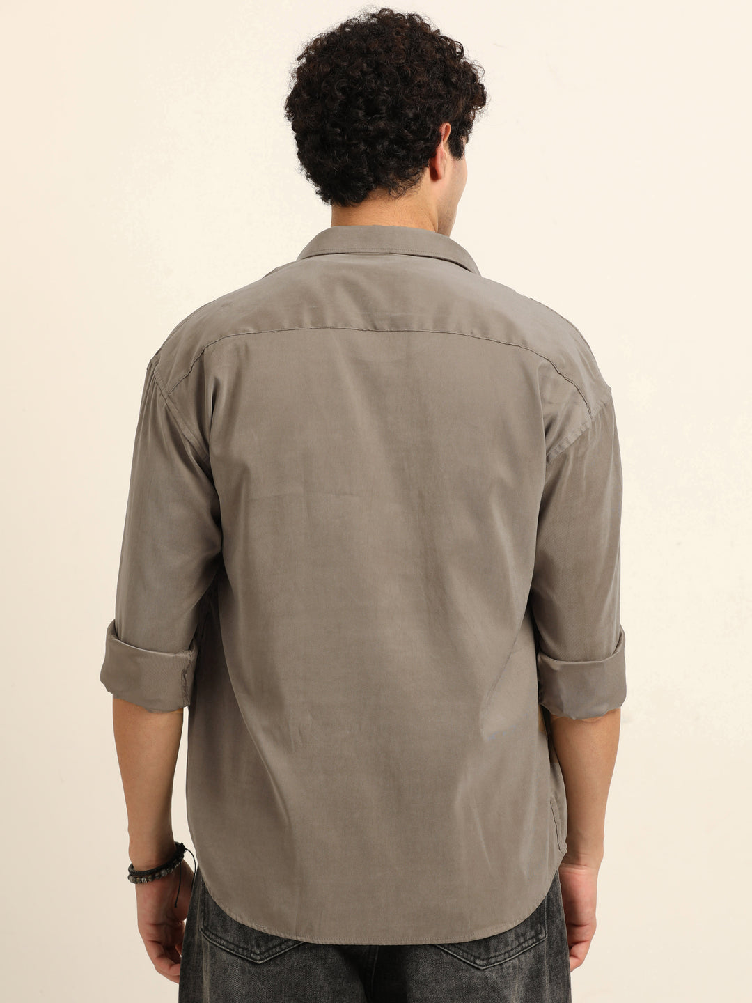 Khaki Oversize Solid Shackets Shackets Bushirt