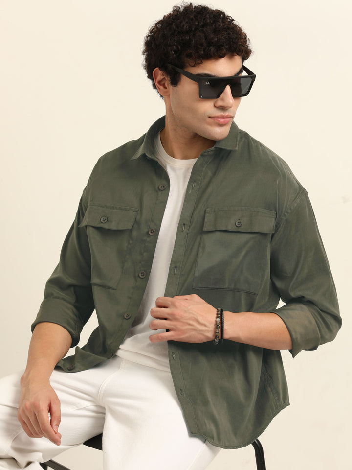 Military Green Oversize Solid Shackets Info Shackets Bushirt