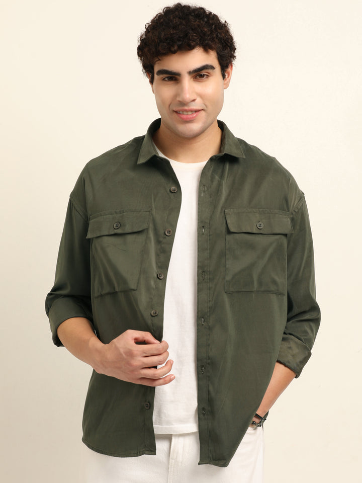 Military Green Oversize Solid Shackets Info Shackets Bushirt