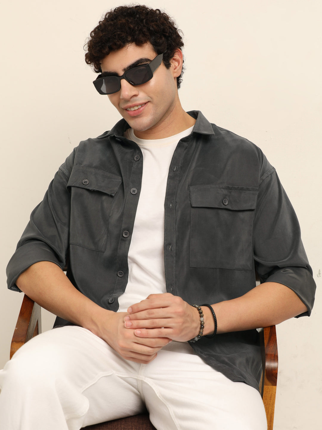 Smoke Grey Oversize Solid Shackets Shackets Bushirt