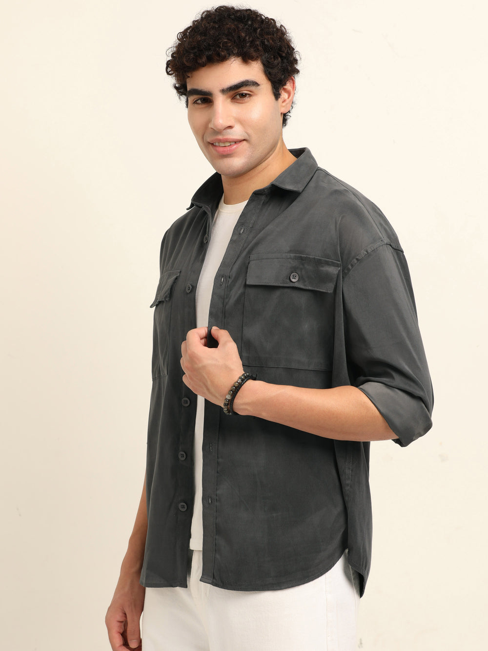 Smoke Grey Oversize Solid Shackets Shackets Bushirt