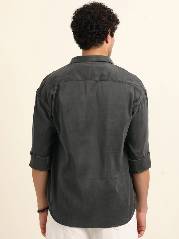 Smoke Grey Oversize Solid Shackets Shackets Bushirt