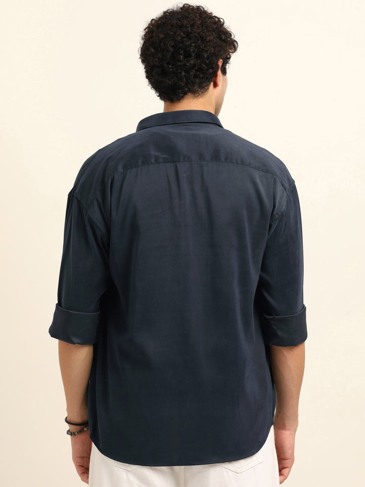 Navy Blue Oversize Solid Shackets Info Shackets Bushirt