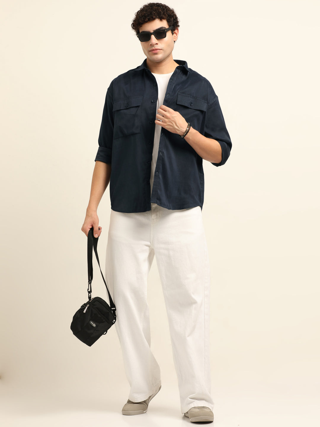 Navy Blue Oversize Solid Shackets Info Shackets Bushirt