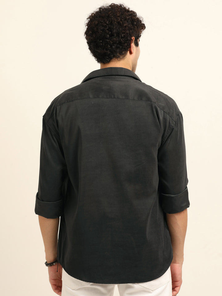 Black Oversize Solid Shackets Shackets Bushirt