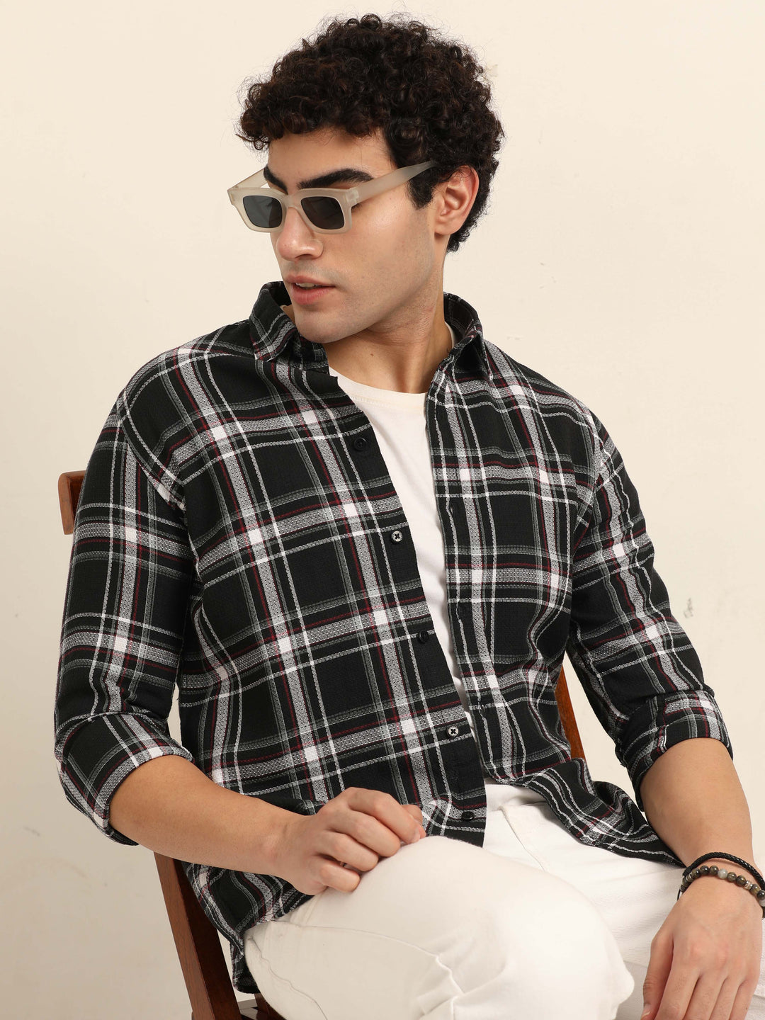 Black Regular Fit Check Shirt Checks Shirt Bushirt