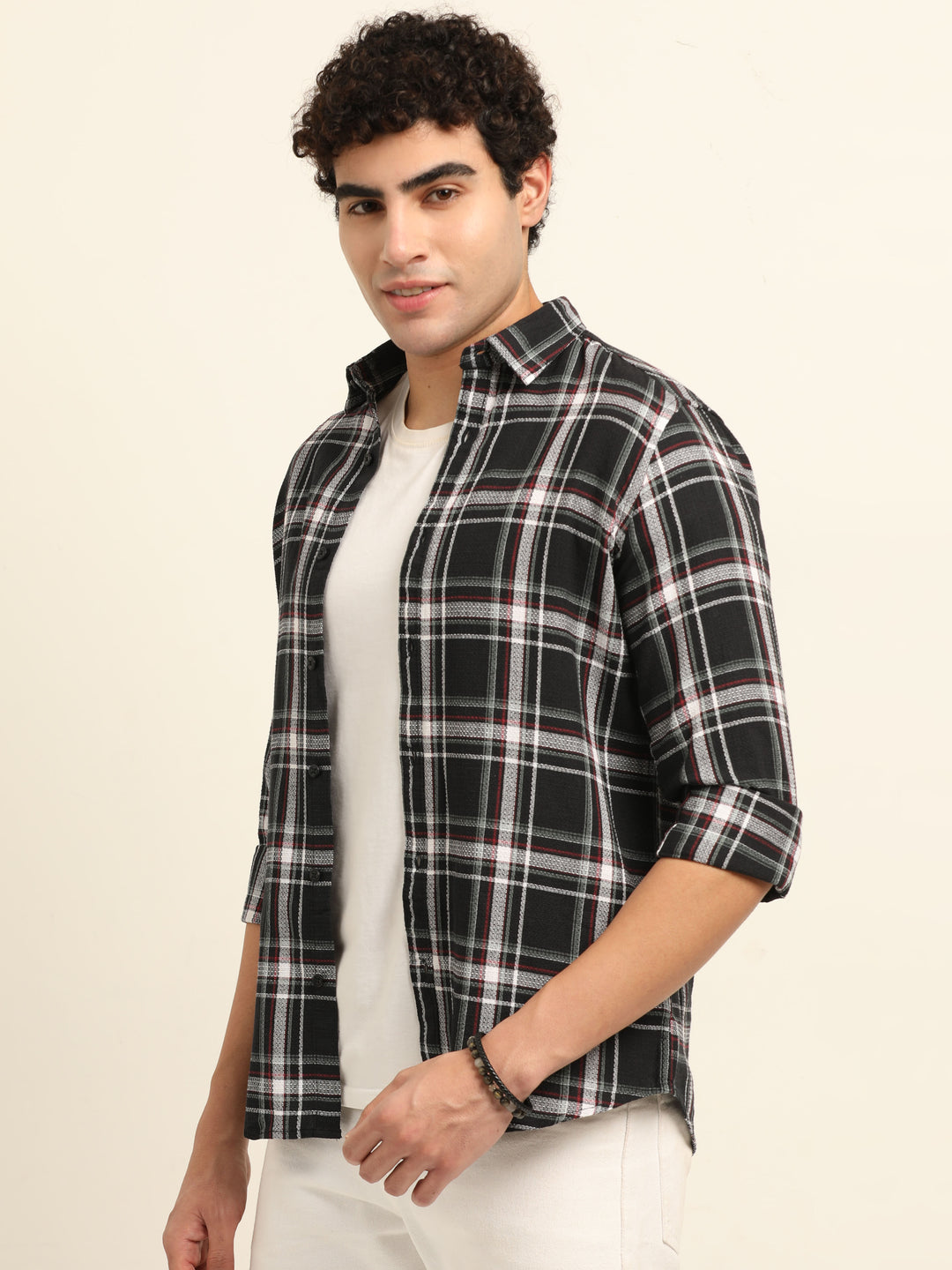 Black Regular Fit Check Shirt Checks Shirt Bushirt