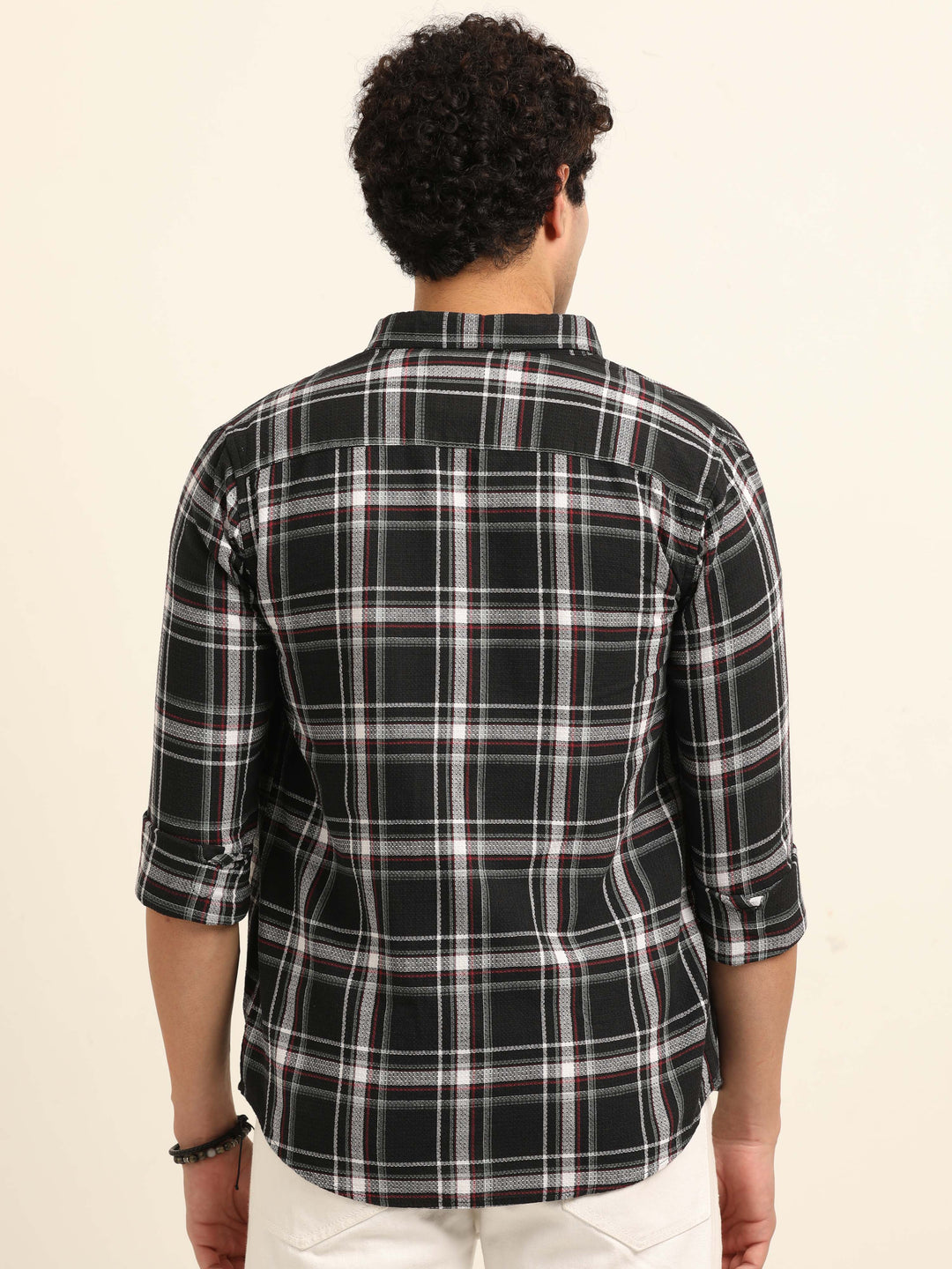 Black Regular Fit Check Shirt Checks Shirt Bushirt
