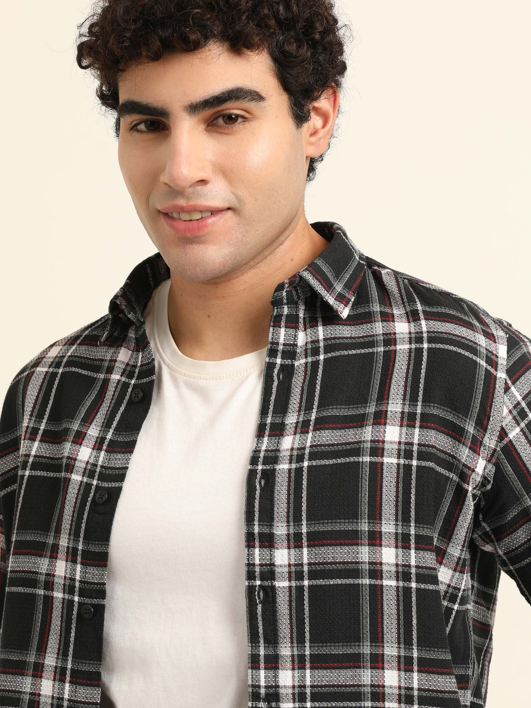 Black Regular Fit Check Shirt Checks Shirt Bushirt