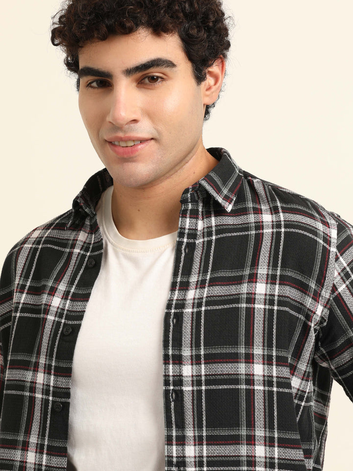 Black Regular Fit Check Shirt Checks Shirt Bushirt