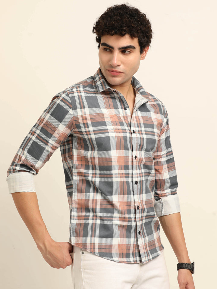 Taupe Regular Fit Check Shirt Checks Shirt Bushirt