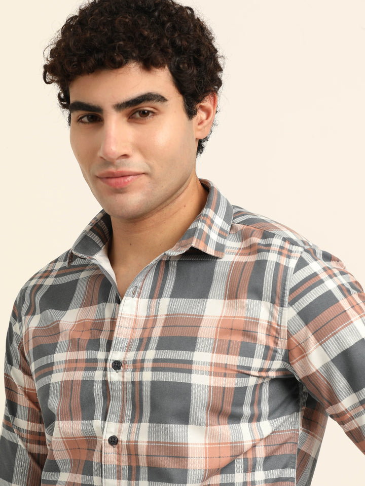 Taupe Regular Fit Check Shirt Checks Shirt Bushirt
