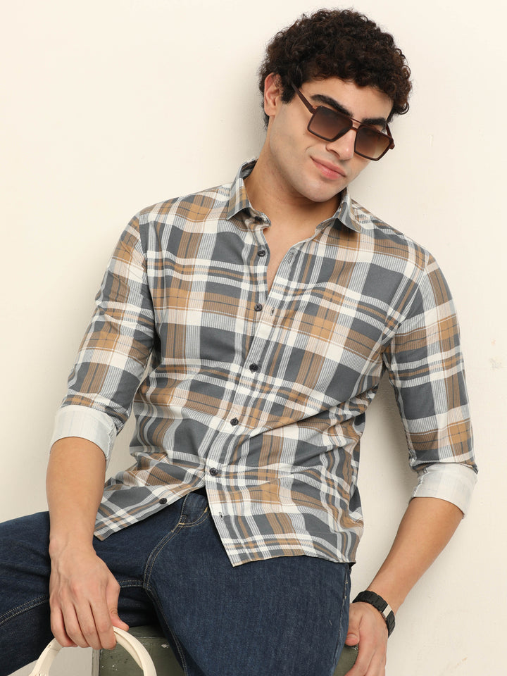 Brown Regular Fit Check Shirt Checks Shirt Bushirt