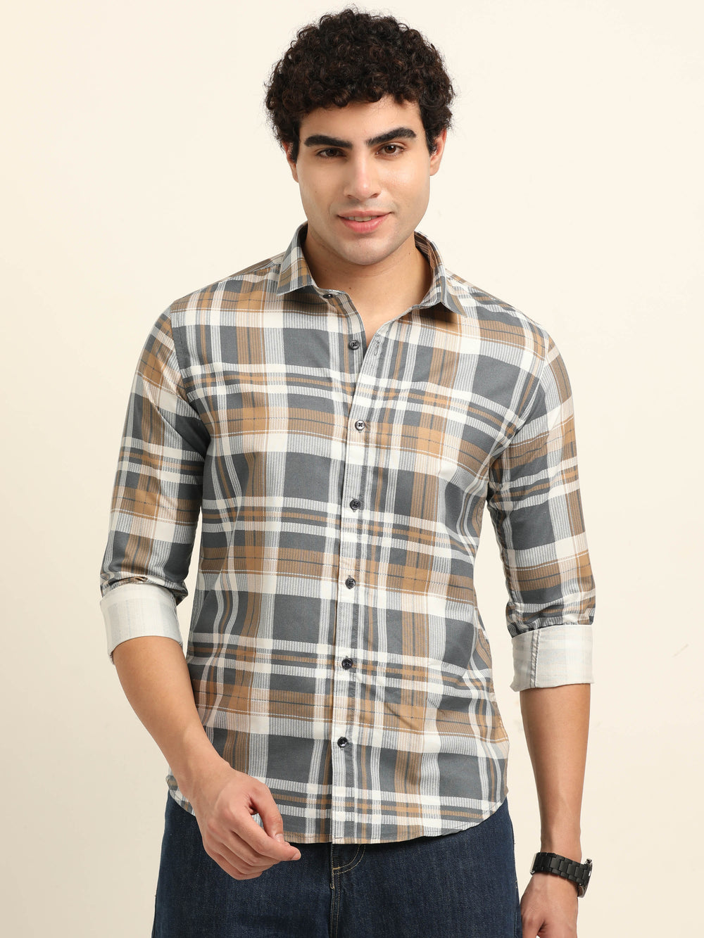 Brown Regular Fit Check Shirt Checks Shirt Bushirt