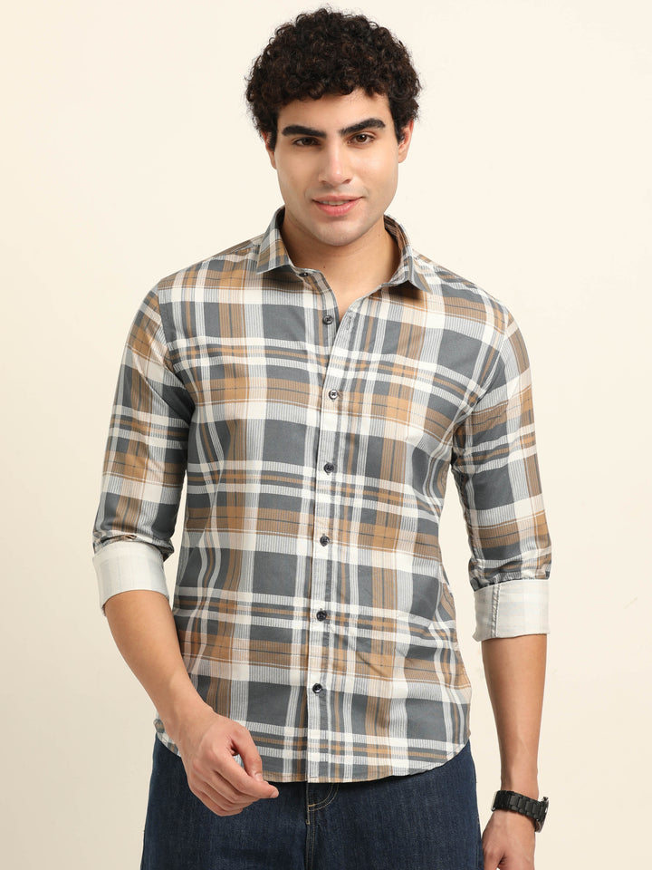 Brown Regular Fit Check Shirt Checks Shirt Bushirt