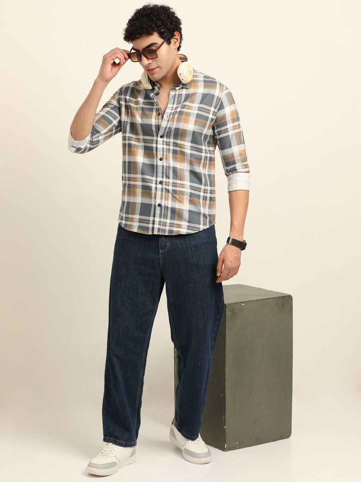 Brown Regular Fit Check Shirt Checks Shirt Bushirt