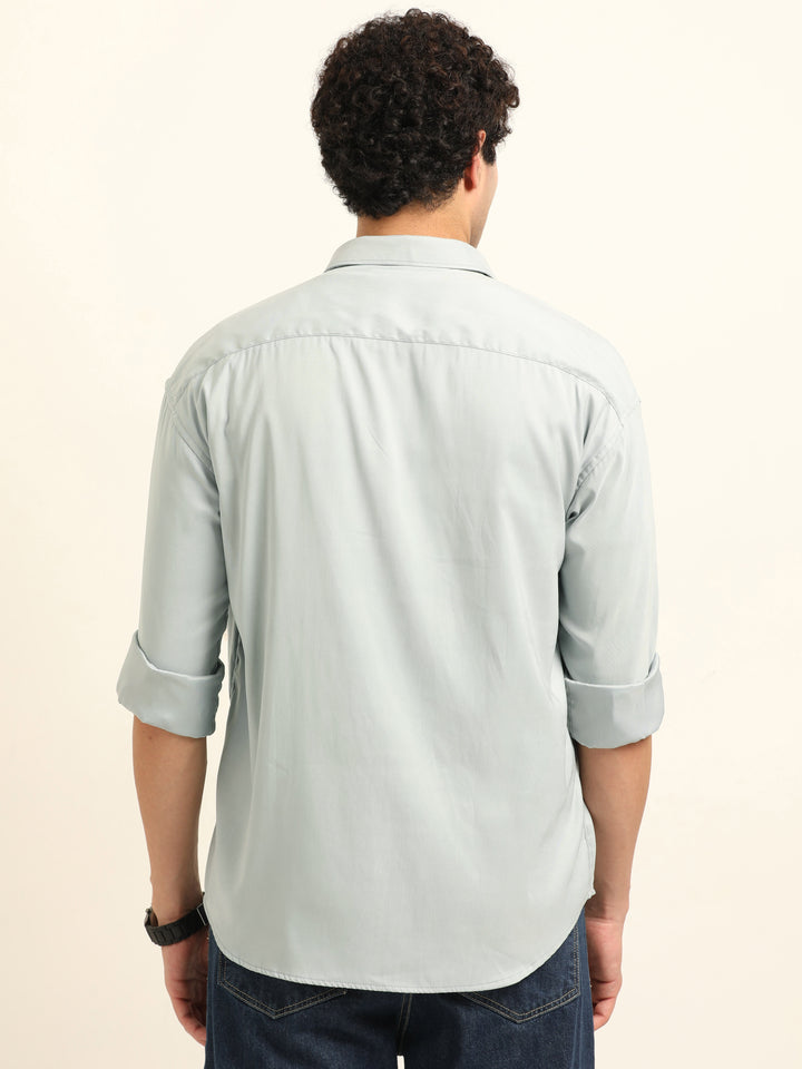 Light Blue Oversize Solid Shackets Shackets Bushirt