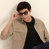 Beige Oversize Solid Shackets Shackets Bushirt