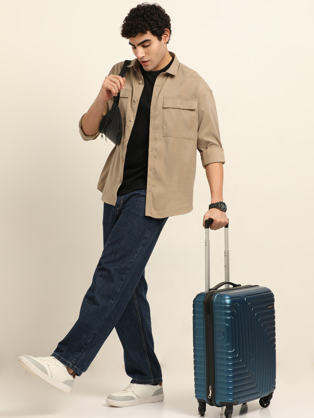 Beige Oversize Solid Shackets Shackets Bushirt