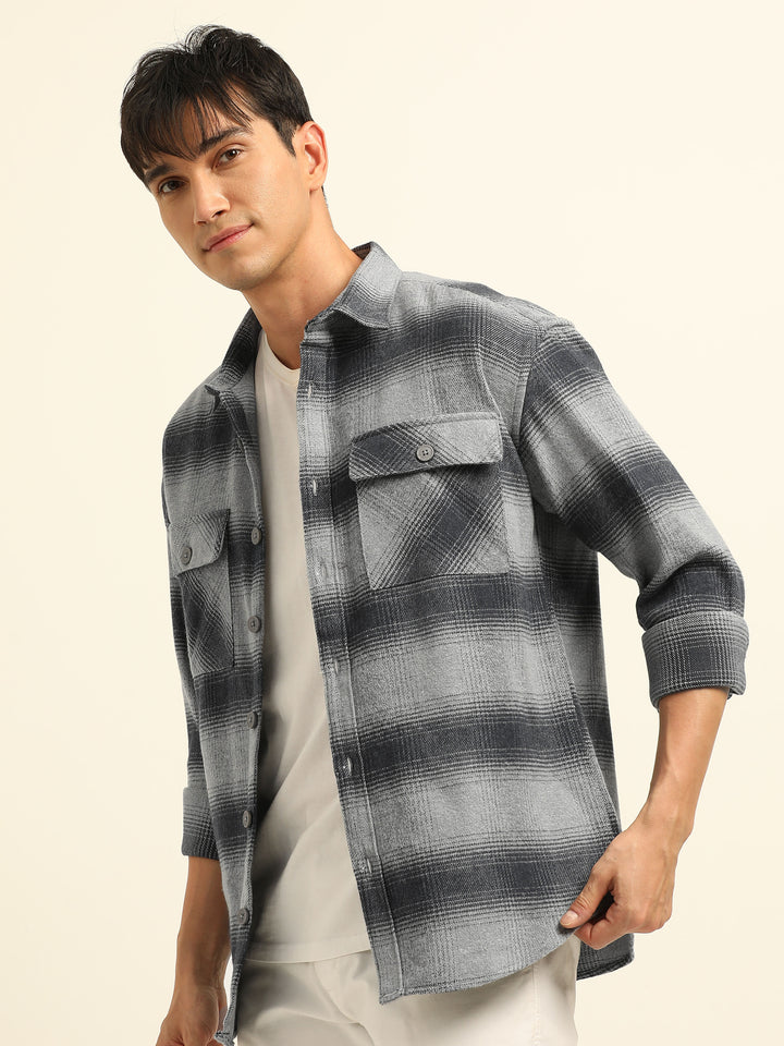 Pastel Blue Oversize Checks Shackets Shackets Bushirt