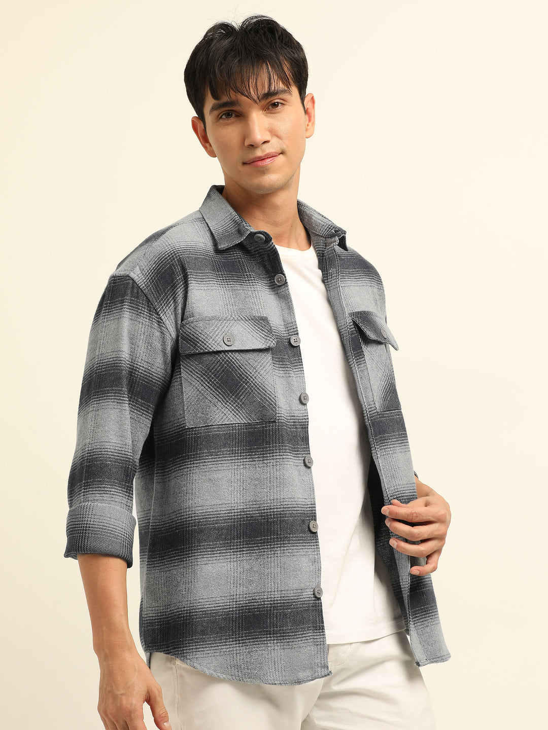 Pastel Blue Oversize Checks Shackets Shackets Bushirt