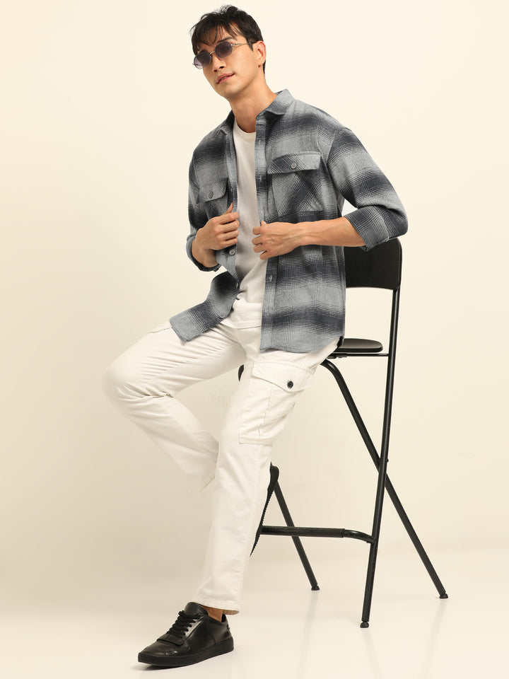 Pastel Blue Oversize Checks Shackets Shackets Bushirt