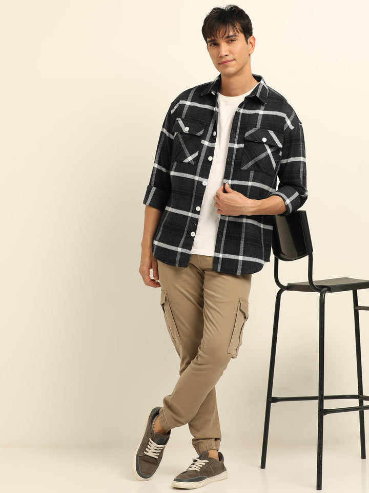Black Oversize Checks Shackets Shackets Bushirt