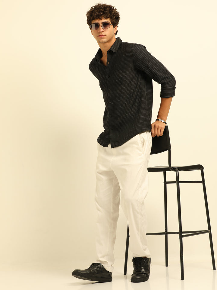 Black Regular Fit Textured Shirt Structured Shirt Bushirt