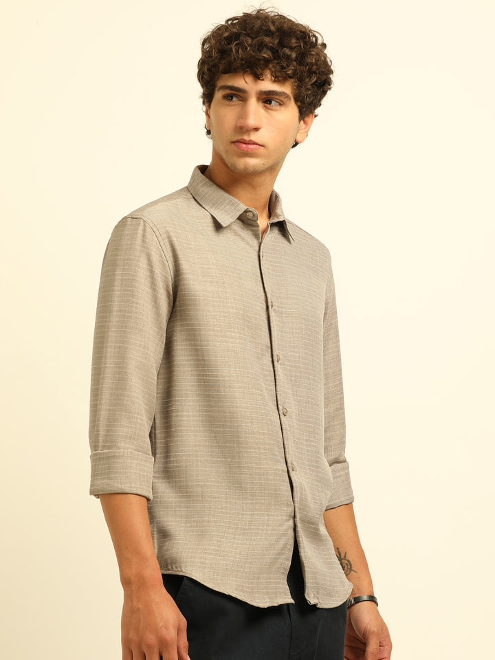 Grey Regular Fit Textured Shirt Structured Shirt Bushirt