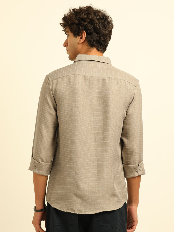 Grey Regular Fit Textured Shirt Structured Shirt Bushirt
