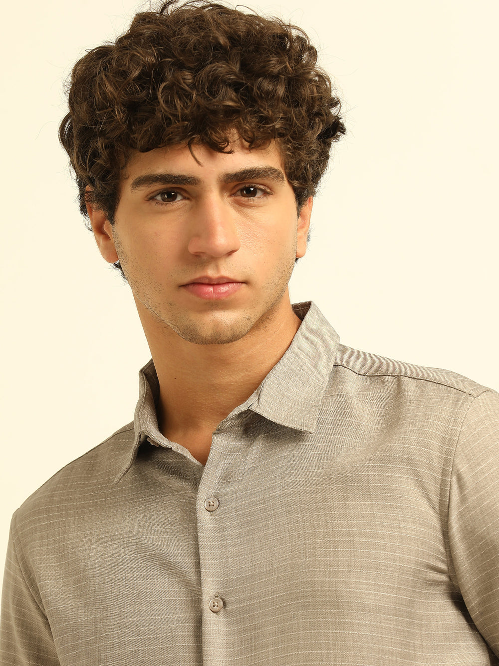 Grey Regular Fit Textured Shirt Structured Shirt Bushirt
