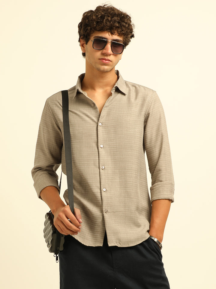 Grey Regular Fit Textured Shirt Structured Shirt Bushirt