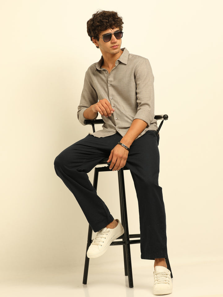 Grey Regular Fit Textured Shirt Structured Shirt Bushirt