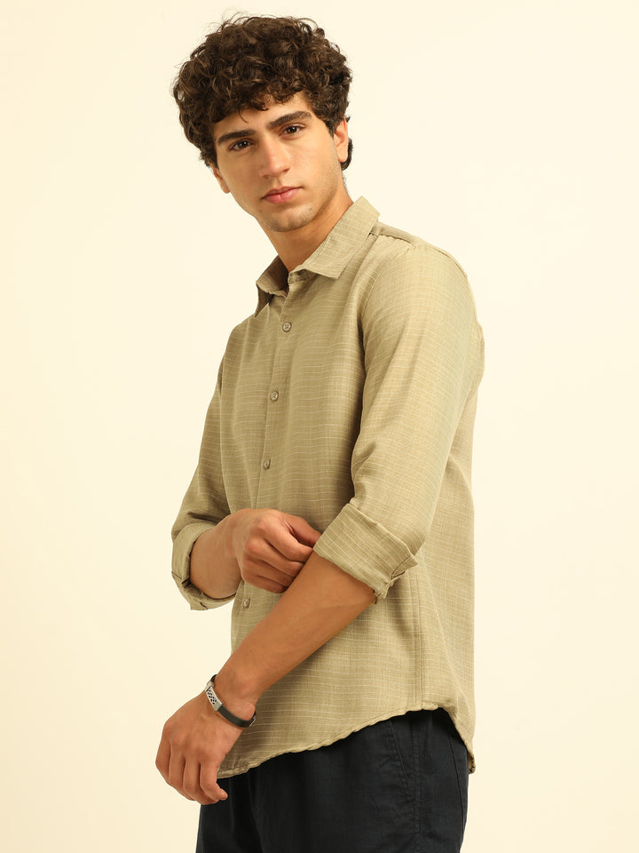 Light Beige Regular Fit Textured Shirt Structured Shirt Bushirt