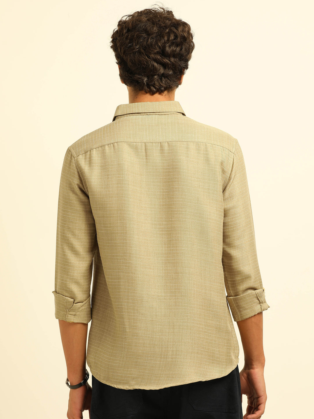 Light Beige Regular Fit Textured Shirt Structured Shirt Bushirt