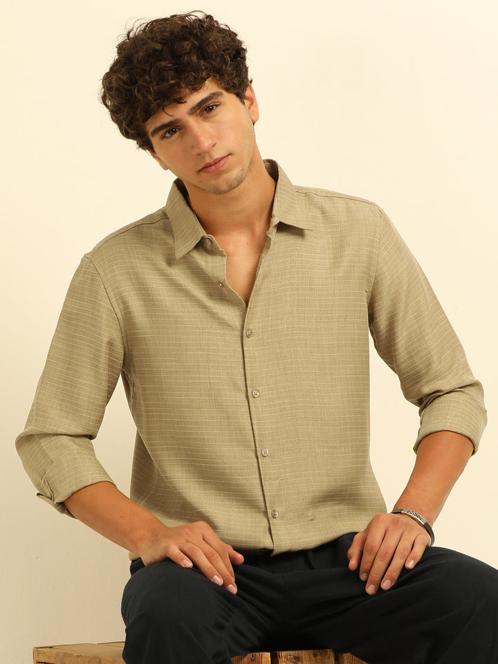 Light Beige Regular Fit Textured Shirt Structured Shirt Bushirt