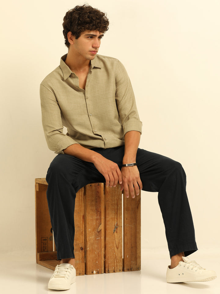 Light Beige Regular Fit Textured Shirt Structured Shirt Bushirt