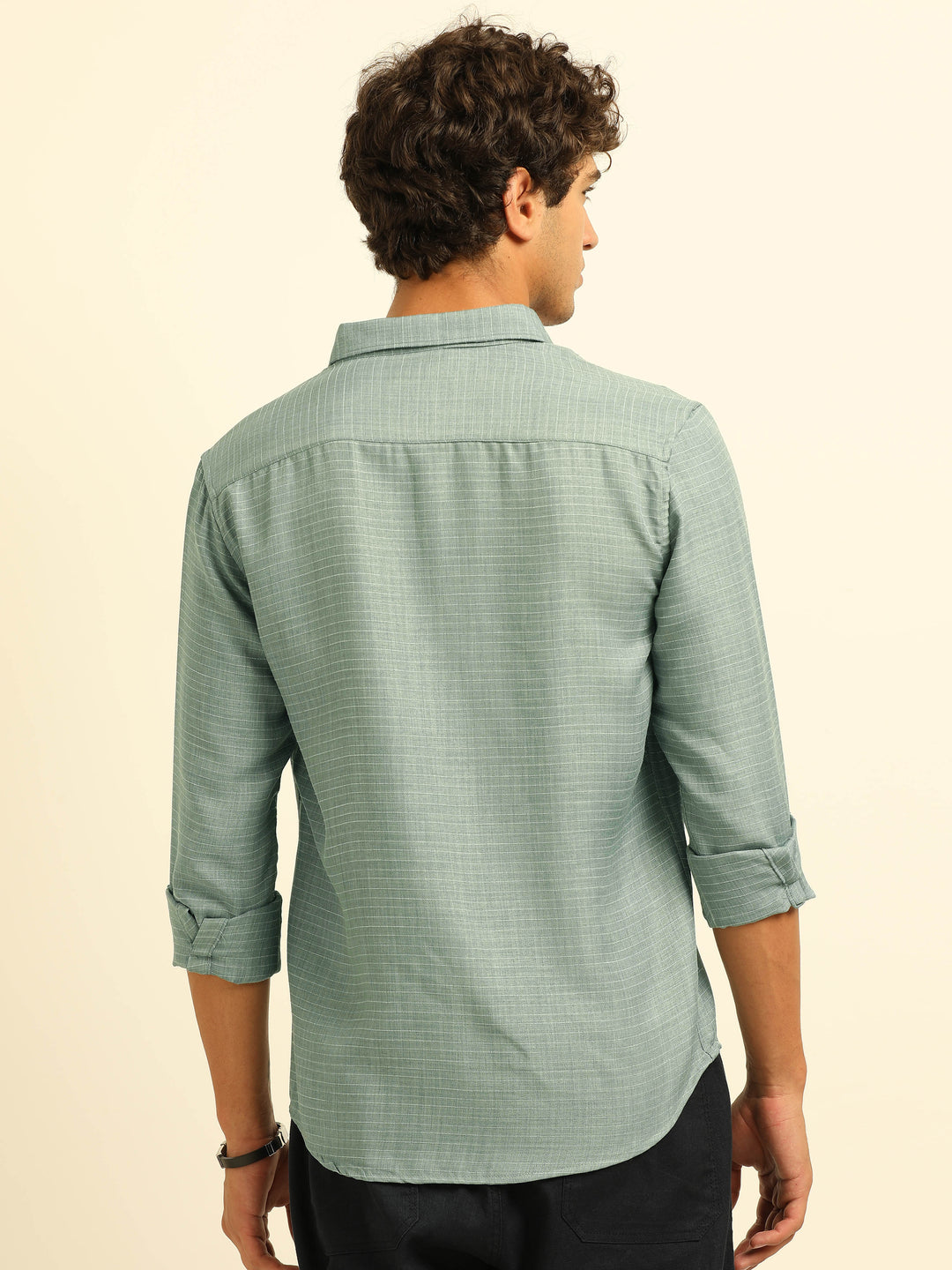 Light Teal Regular Fit Textured Shirt Solid Shirt Bushirt