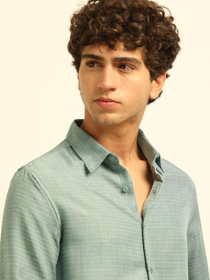 Light Teal Regular Fit Textured Shirt Solid Shirt Bushirt