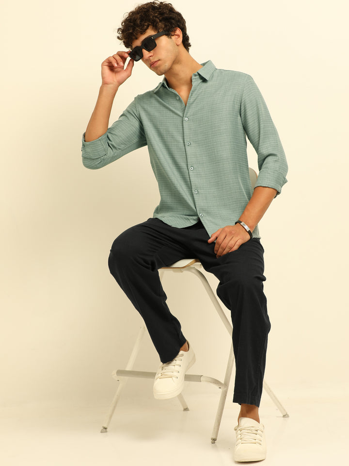 Light Teal Regular Fit Textured Shirt Solid Shirt Bushirt