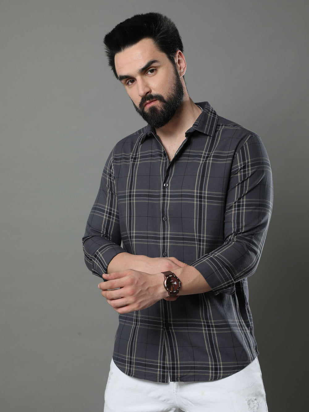 Imperial Iron Grey Checks Shirt Checks Shirt Bushirt   