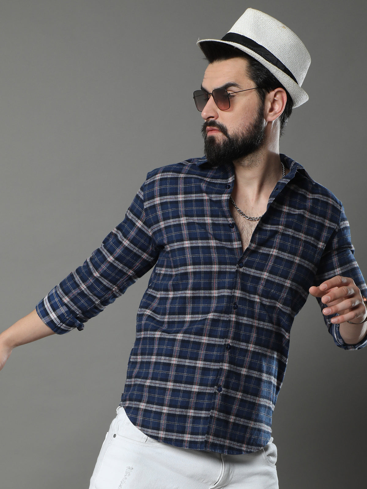 Quadrey Navy Blue Checks Shirt Checks Shirt Bushirt   
