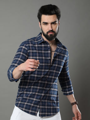 Quadrey Navy Blue Checks Shirt Checks Shirt Bushirt   
