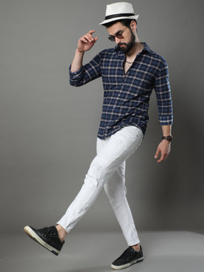 Quadrey Navy Blue Checks Shirt Checks Shirt Bushirt   