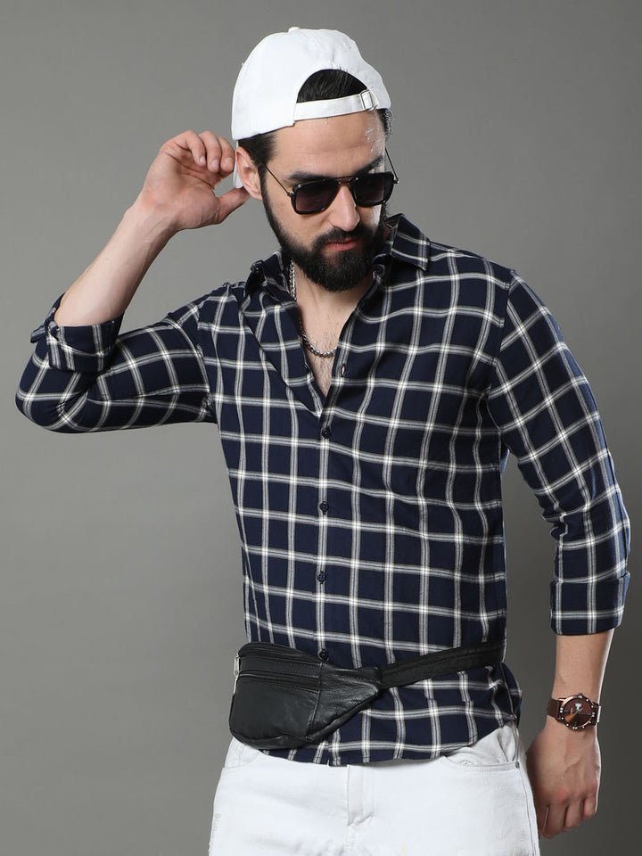 Imperial Navy Blue Checks Shirt Checks Shirt Bushirt   